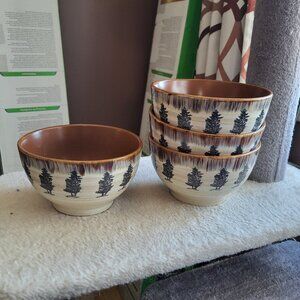 ELAMA Stoneware Soup/Cereal Bowls (4) In The Majestic Elk Pattern EUC see pics